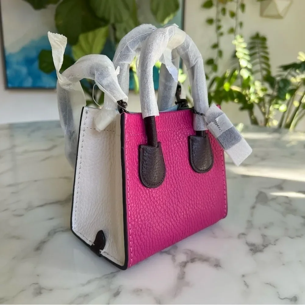 NWT COACH Cashin Carry Tote 14 Colorblock Cerise Pink Blue Green Leather Bag 746